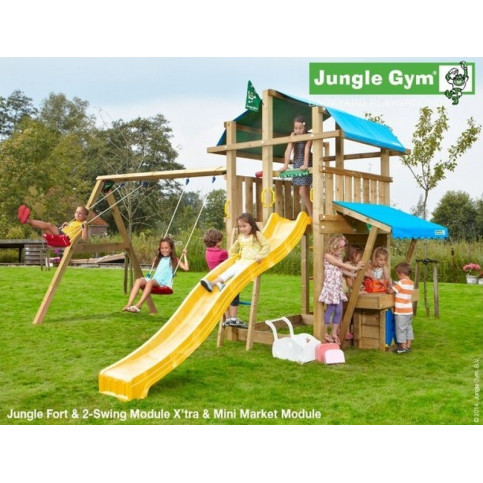 Hřiště Jungle Fort  se skluzavkou, modulem MiniMarket a houpačkami 2-Swing X´tra