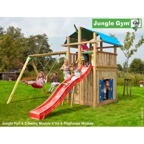 Hřiště Jungle Fort  se skluzavkou, modulem Playhouse a 2-Swing X´tra