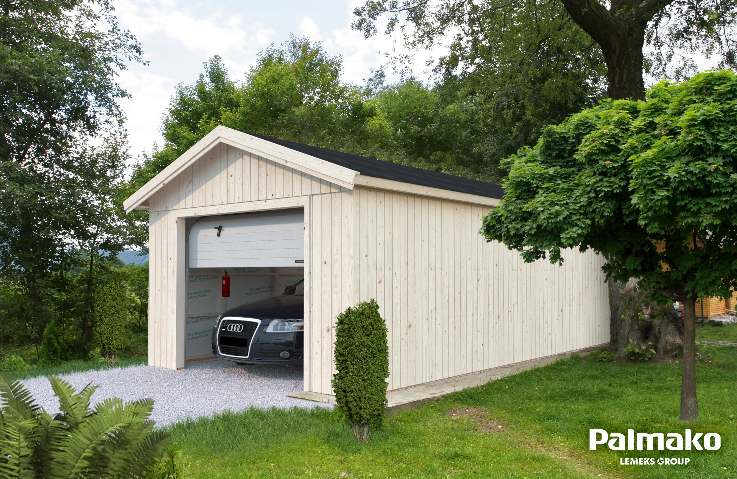 Dřevěná garáž Sten 22,9 m2 se sekčními vraty