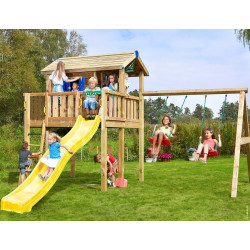 Jungle Playhouse s terasou XL, se skluzavkou a modulem 2-Swing X´tra