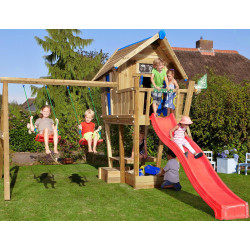 Jungle Crazy Playhouse se skluzavkou, s terasou a modulem 2-Swing Frame 2.0