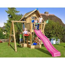 Jungle Crazy Playhouse se skluzavkou, s terasou a modulem 1-Swing Frame 2.0