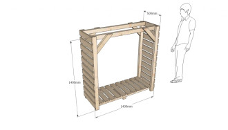 Náčrtek dřevníku na uskladnění dřeva bez střechy