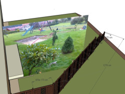 Grafický návrh plotu - pohled na plot mezi pozemky zhora.