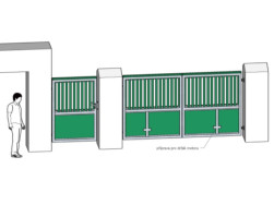Branka i vjezdová vrata - rám byl dodán zákazníkem. Vyroben byl z ocelového jeklu, který byl natřen zelenou barvou.