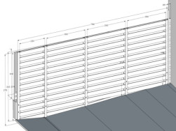 Grafický návrh plného plotu s rozměry jednotlivých polí
