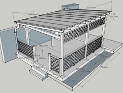 Grafický návrh na zastřešení terasy pergolou - horní pohled