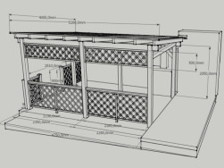 Grafický návrh na zastřešení terasy pergolou - čelní pohled
