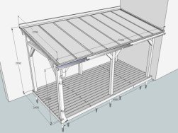 Grafický návrh podlahy a pergoly i s rozměry pro výrobu