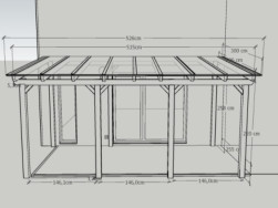 Grafické zpracování pergoly i s rozměry pro výrobu