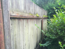 Původní dřevěný plot byl demontován a na kovové sloupky byly připevněny nové plotové dílce