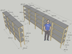 Grafické vypracování i s rozměry pro výrobu regálů do sklepa