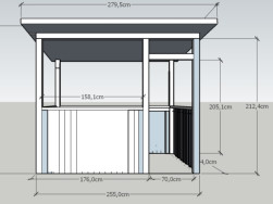 Grafický návrh zahradního altánu i s rozměry pro výrobu