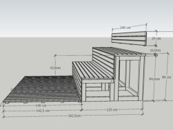 Návrh na vnitřní vybavení sauny o patrové lavice a rošt z africké vrby