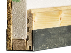 Detail zateplení psí boudy - OSB deska, 3 cm silný polystyrén, smrková palubka