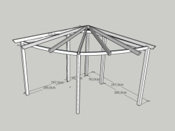 Grafické zpracování rohové pergoly naším technikem i s rozměry pro výrobu