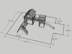 Grafický návrh na stavbu dětského hřiště s bezpečnou vedlejší plochou