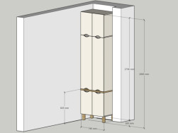Naším technikem byl vypracován návrh na vysokou a úzkou  skříň napasovanou do výklenku