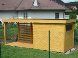 Na pultovou střechu celé dřevostavby je položena EPDM folie
