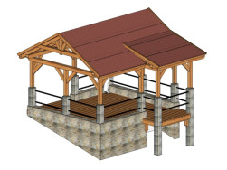 Grafick&yacute; n&aacute;vrh zastře&scaron;en&eacute; pergoly s dřevěnou podlahou