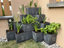 Rohov&aacute; pyramida Flexi Element osazen&aacute; kombinac&iacute; květin a bylinek